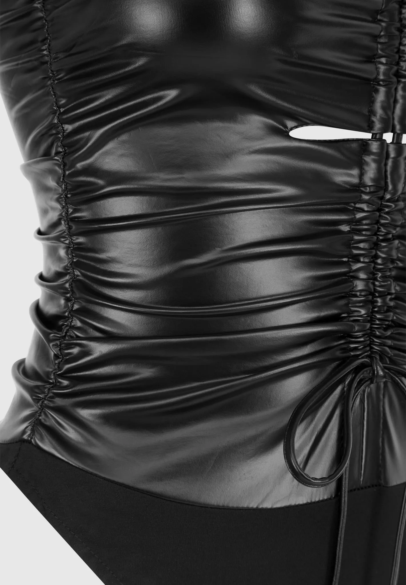 Ruched Leather Bodysuit - Black