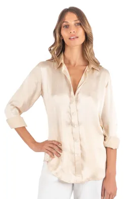 Satin-Silk Champagne Classic Fit Charmeuse Silk Shirt
