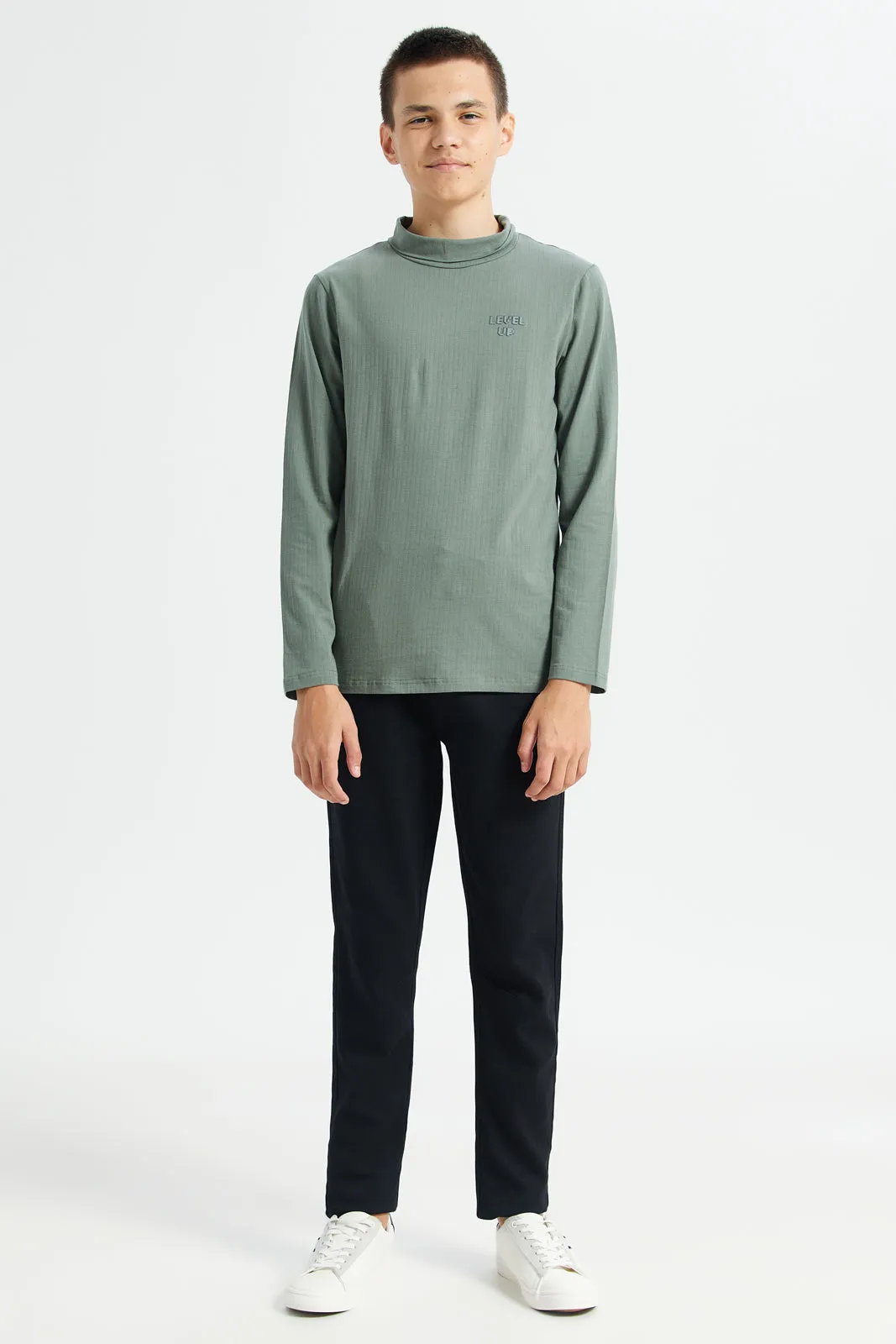 Senior Boys Olive High Neck T-Shirt
