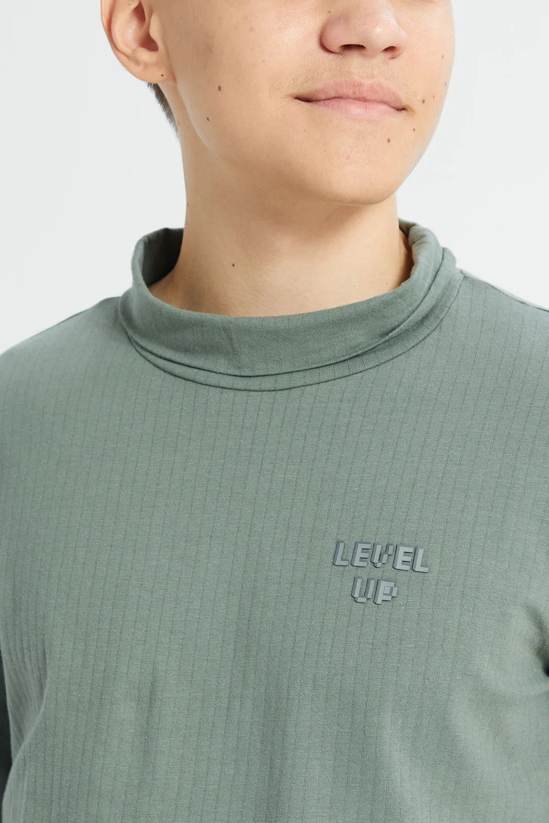 Senior Boys Olive High Neck T-Shirt