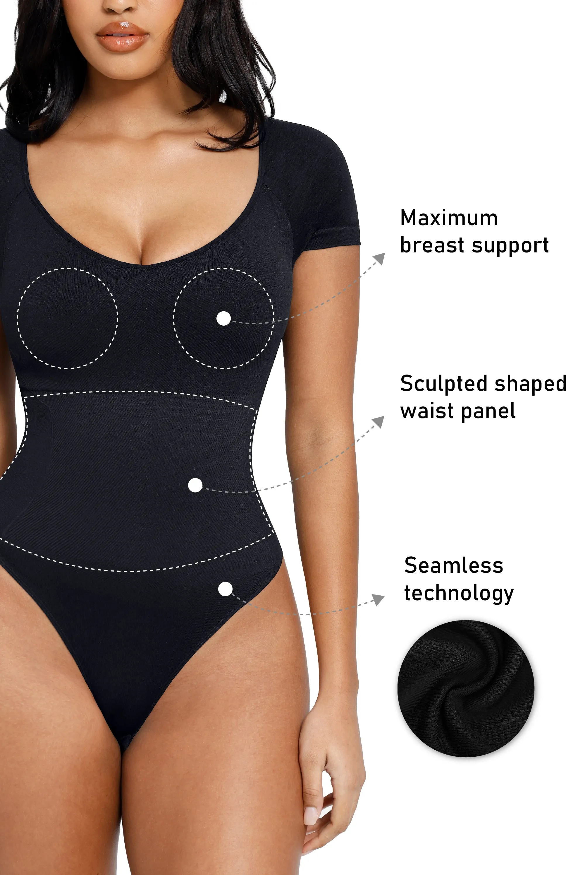 Short Sleeve Bodysuit - Shapewear - Black