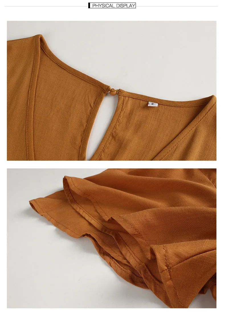 Short Sleeve Solid Color Waist Jumpsuit