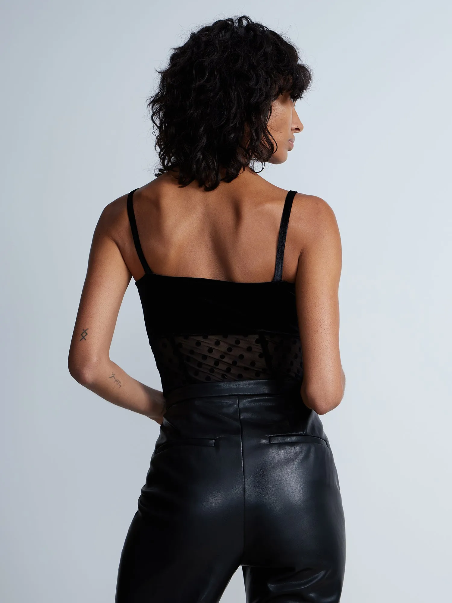 Sleeveless Velvet Bust Dotted Bodysuit