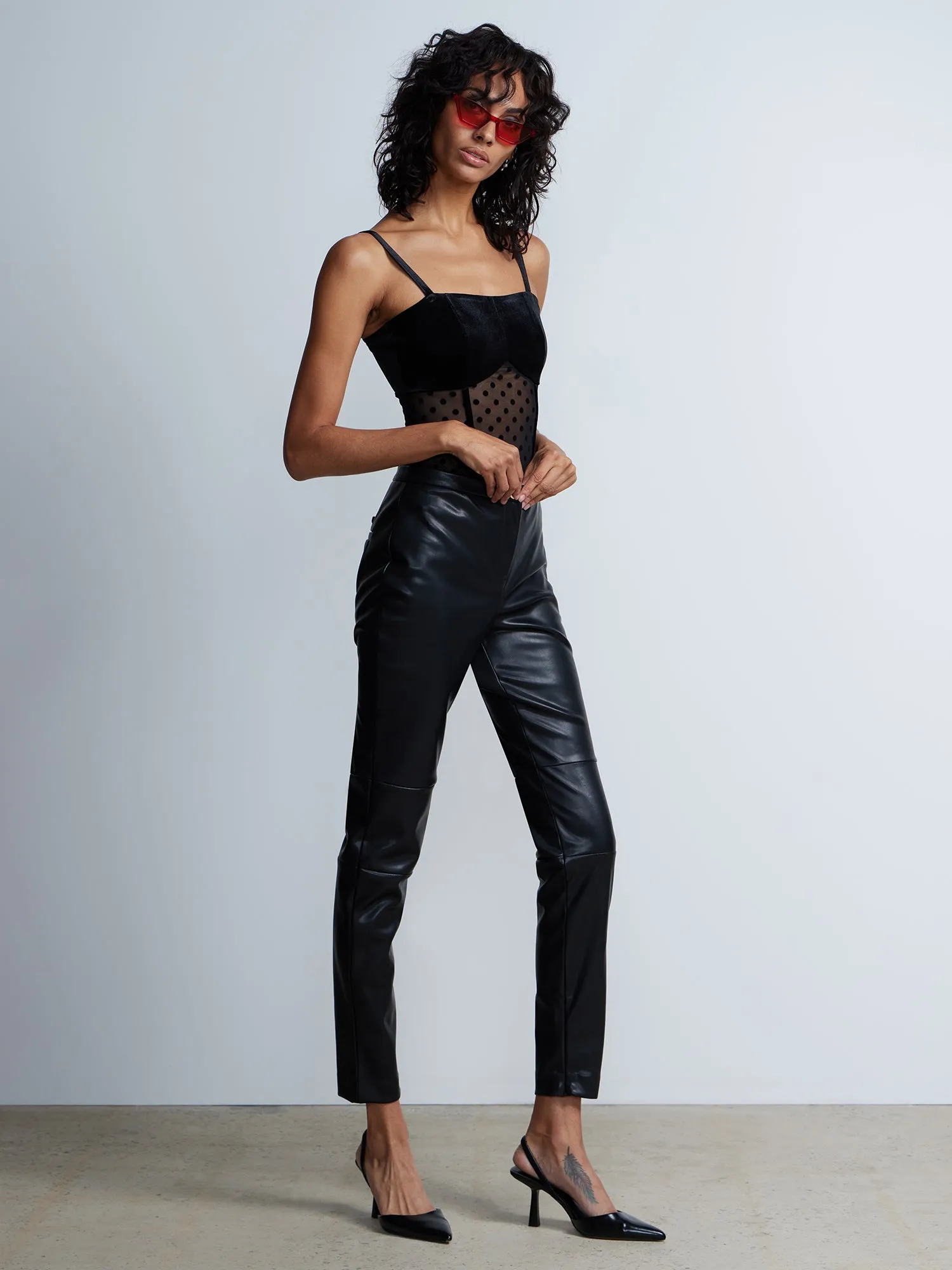 Sleeveless Velvet Bust Dotted Bodysuit