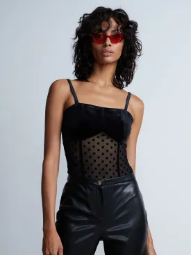 Sleeveless Velvet Bust Dotted Bodysuit