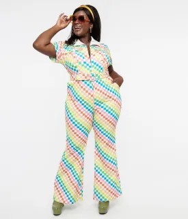 Smak Parlour Plus Size 1970s Rainbow Check Flare Jumpsuit
