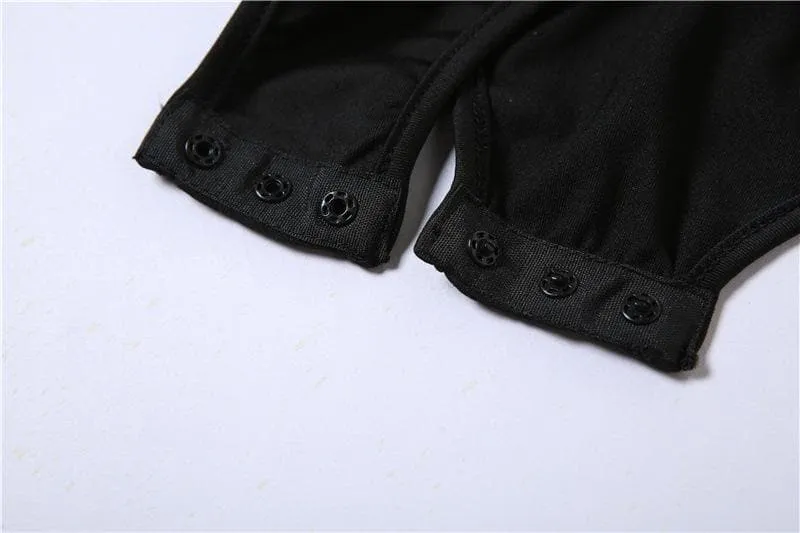 Solid hollow out low cut o ring irregular backless bodysuit