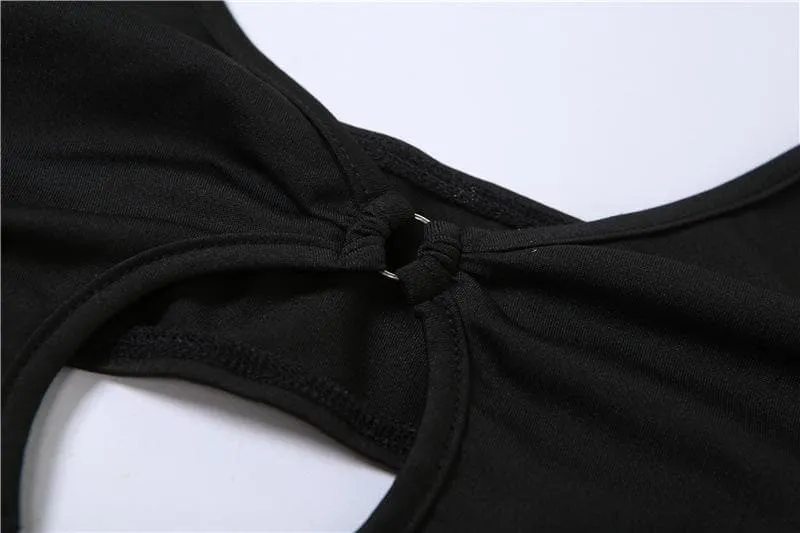 Solid hollow out low cut o ring irregular backless bodysuit
