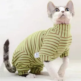 Sphynx Cat Thicken Jumpsuit | Striped Hoodies for Sphinx, DevonRex | Warm Costume for Kittens | Spring, Autumn & Winter Wear