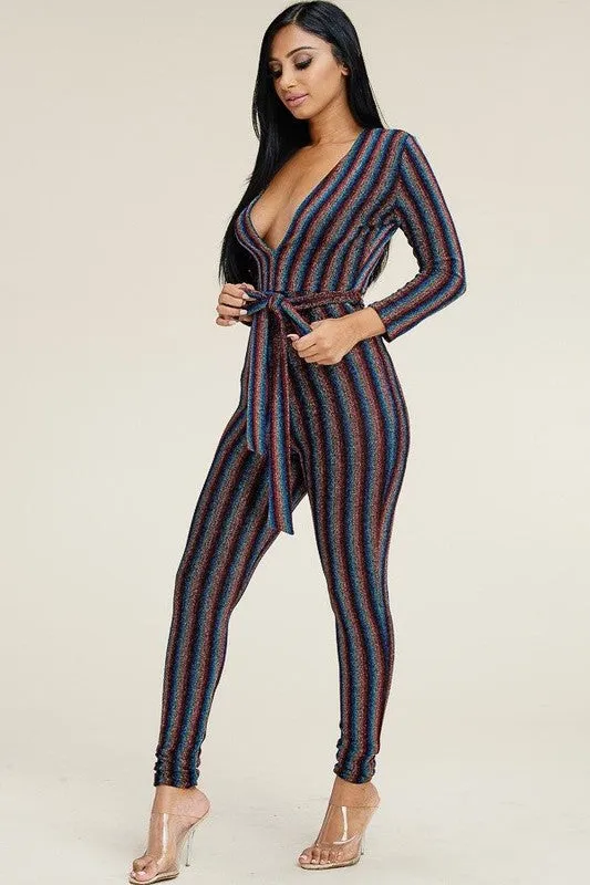 Striped Metallic Jumpsuit