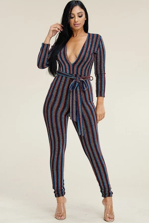 Striped Metallic Jumpsuit