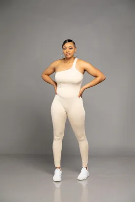 Stylez One Shoulder Jumpsuit- Tan