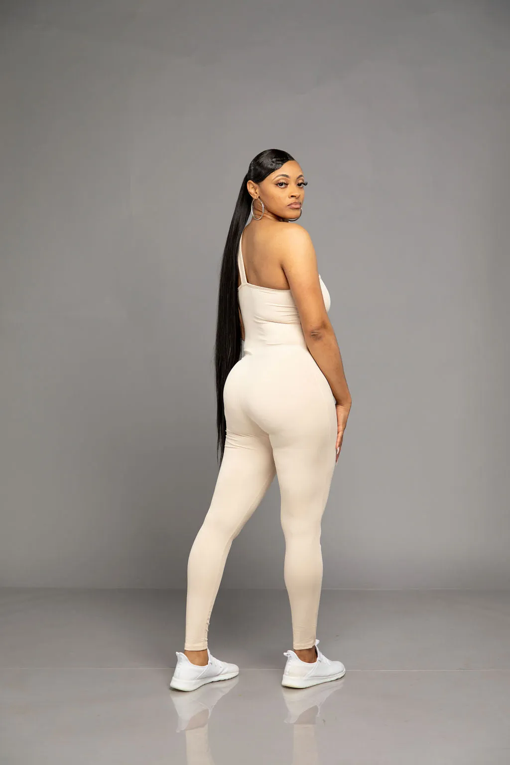Stylez One Shoulder Jumpsuit- Tan