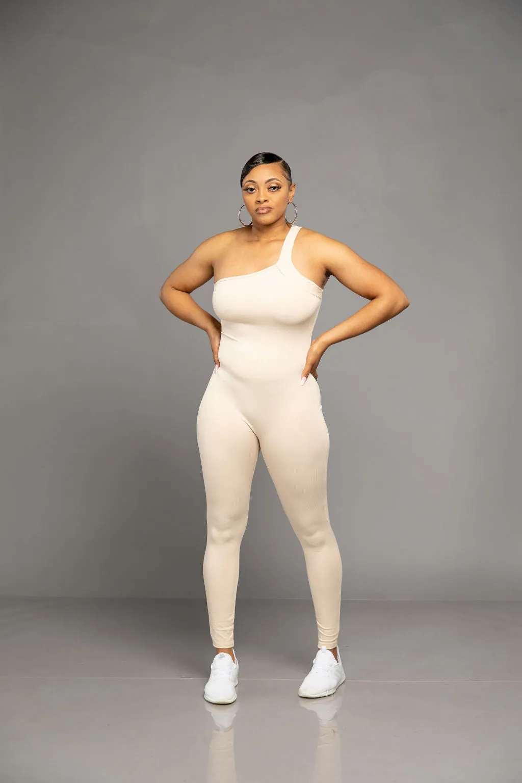Stylez One Shoulder Jumpsuit- Tan