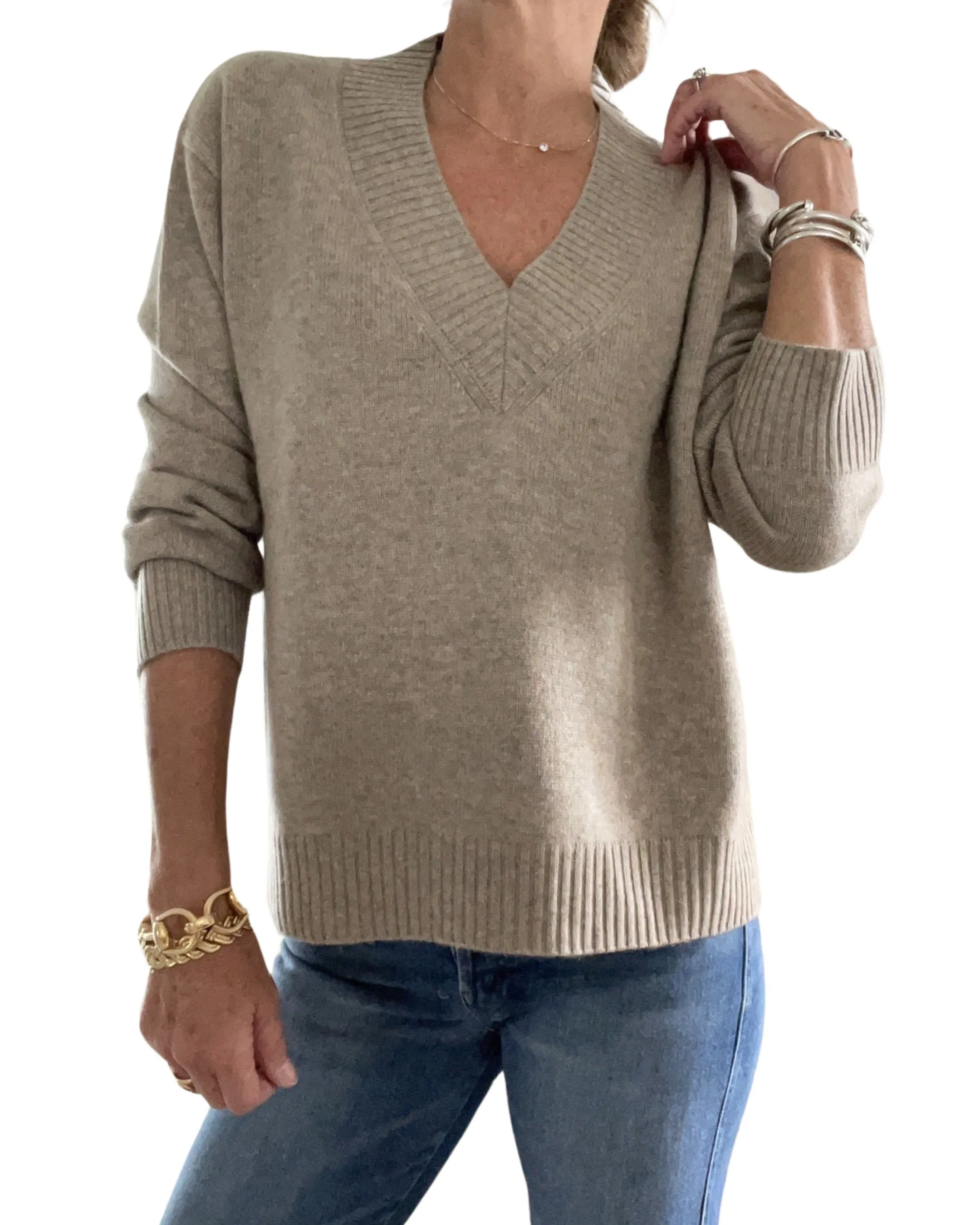 The Looker Vee Neck Sweater in Camel