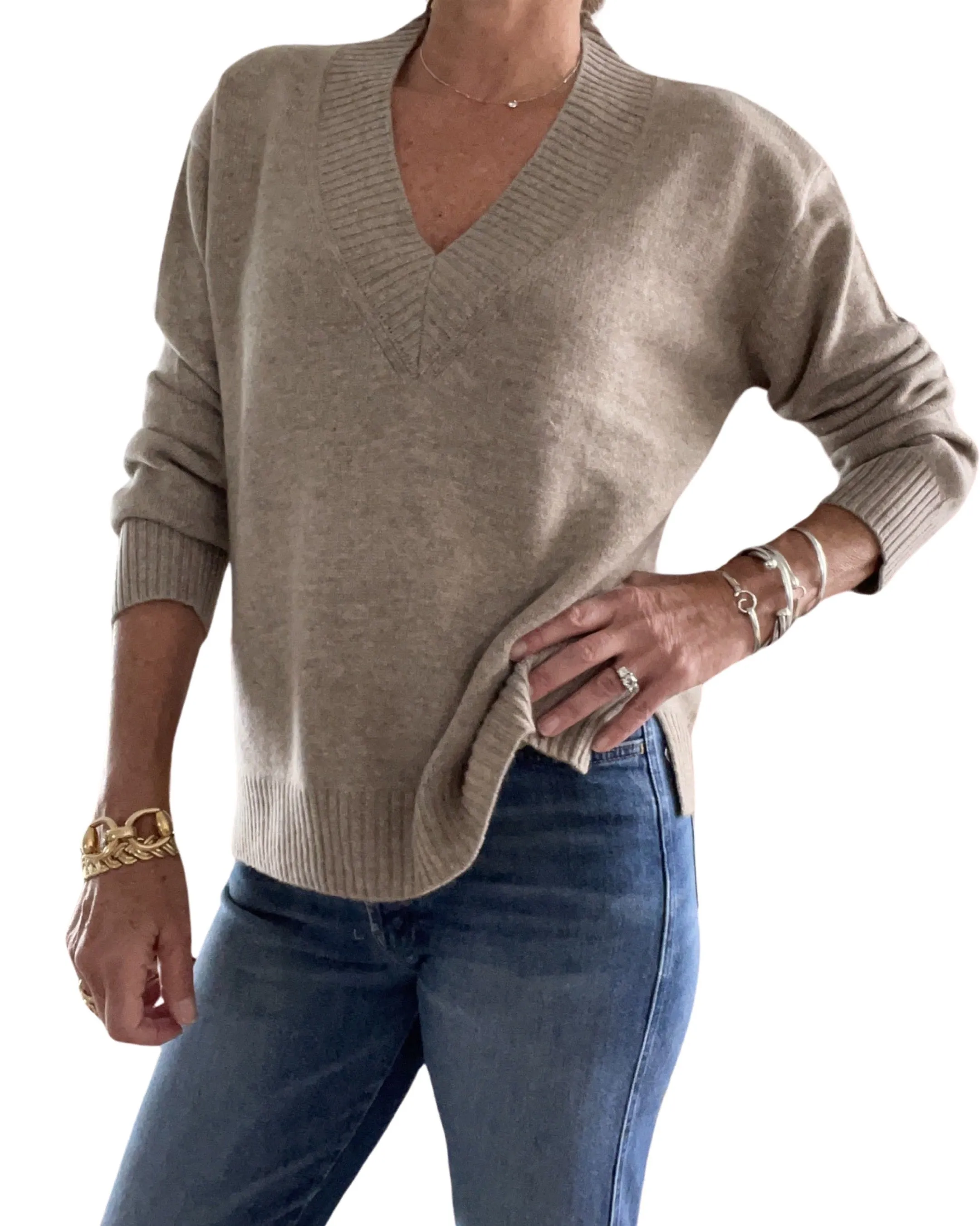 The Looker Vee Neck Sweater in Camel