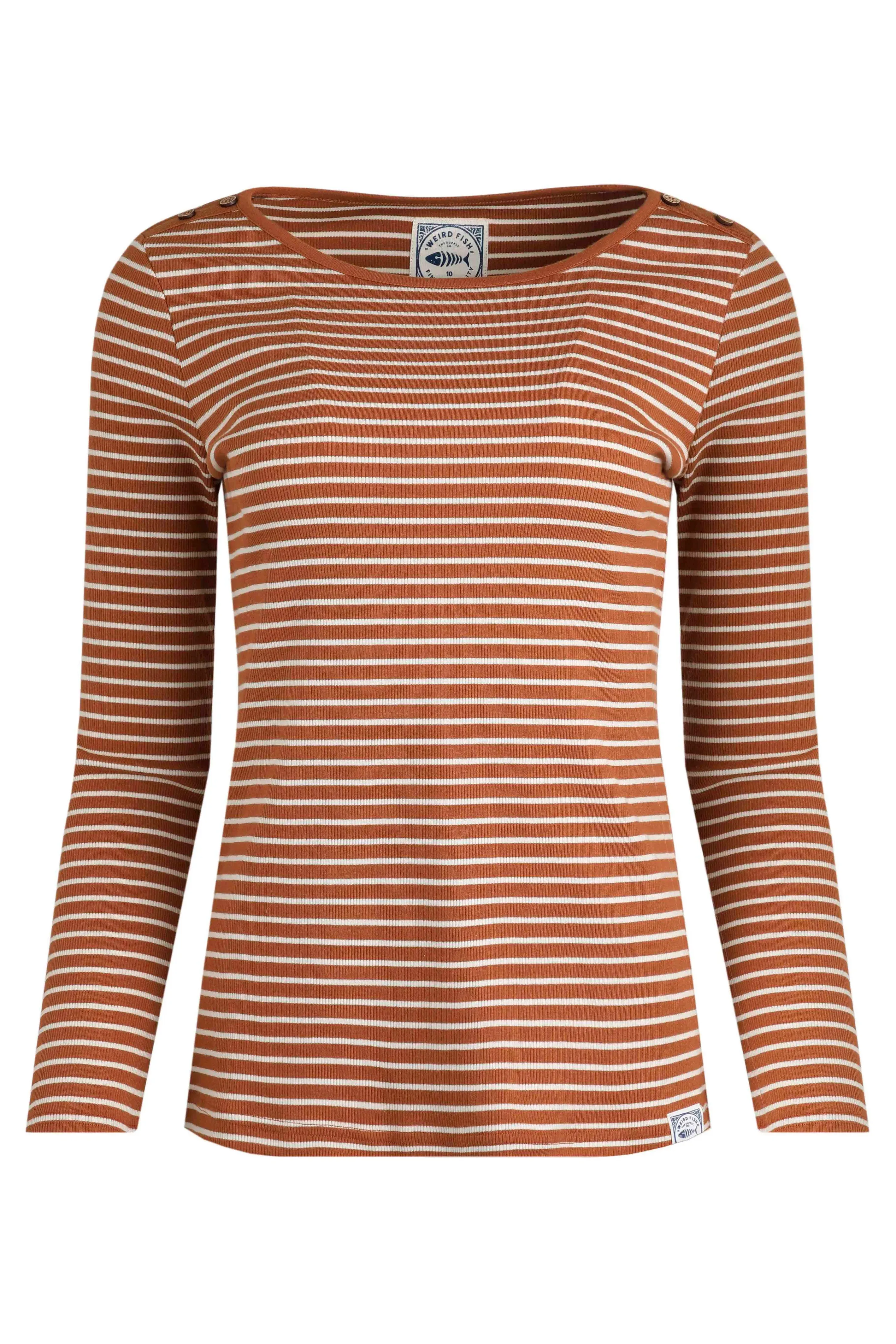 Weird Fish 14 Caramel Mila Organic Cotton Striped Rib Jersey T-Shirt