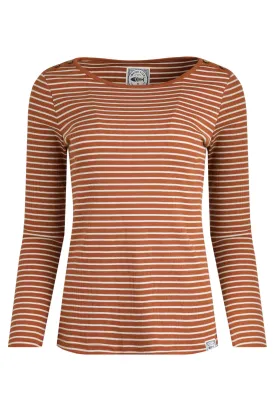 Weird Fish 14 Caramel Mila Organic Cotton Striped Rib Jersey T-Shirt