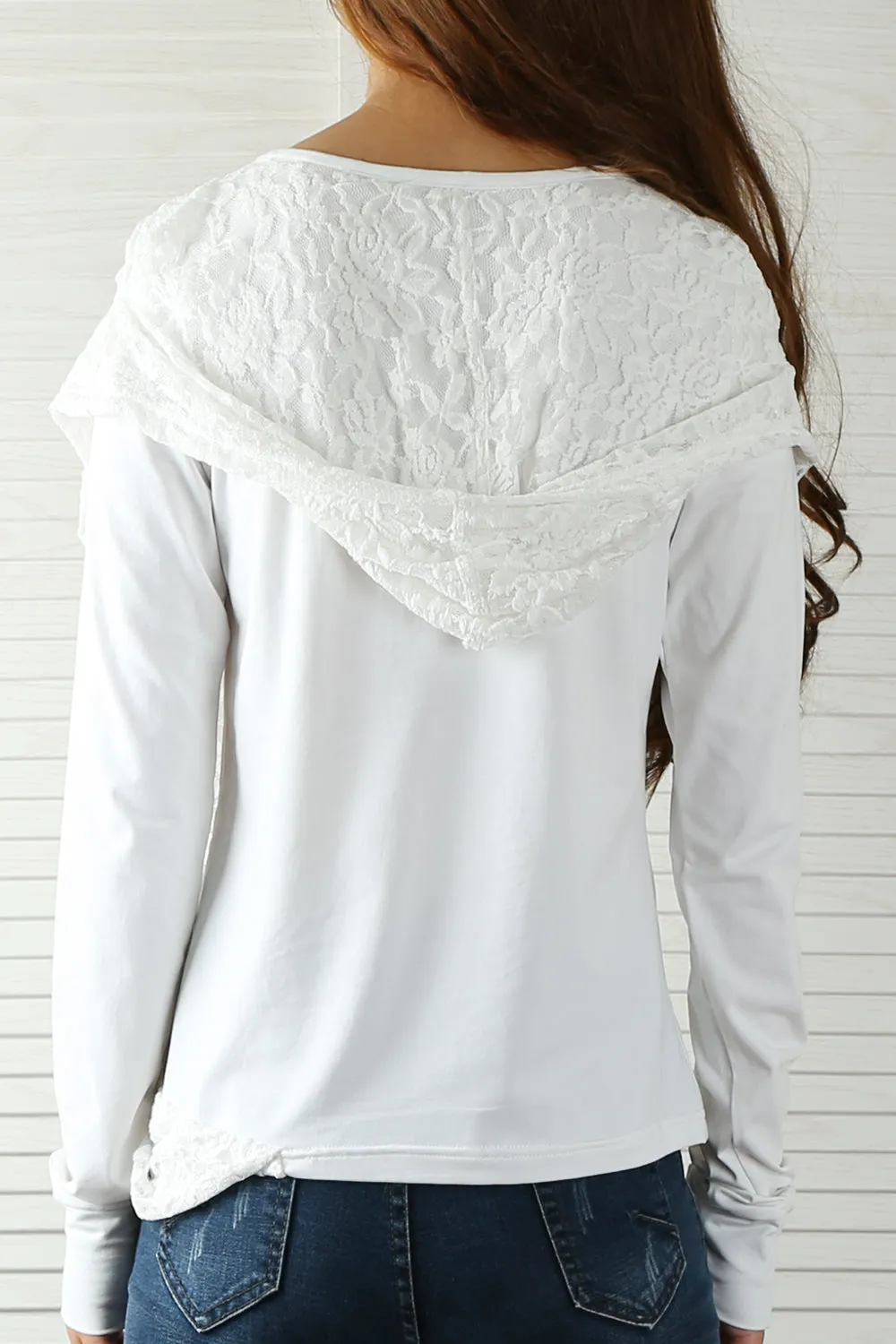 Womens Lace Cotton Hoodie/cotton Top/Oversized Plus size Sweatshirt/Casual Top/Customized T-shirt/Asymmetry clothing/Boho t-shirt/Long Sleeve Shirt(Y3118S)