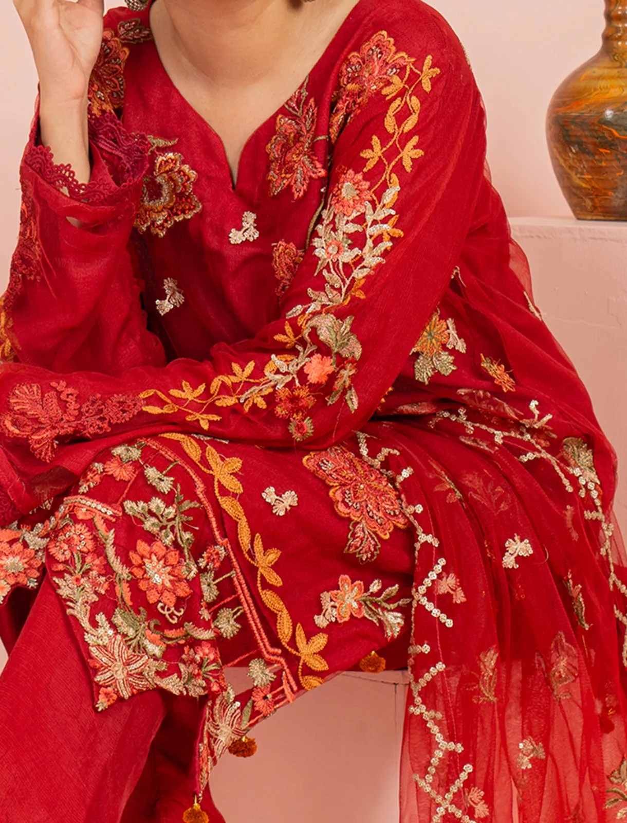 Womens "AMINA" EMB Net Three Piece Suit
