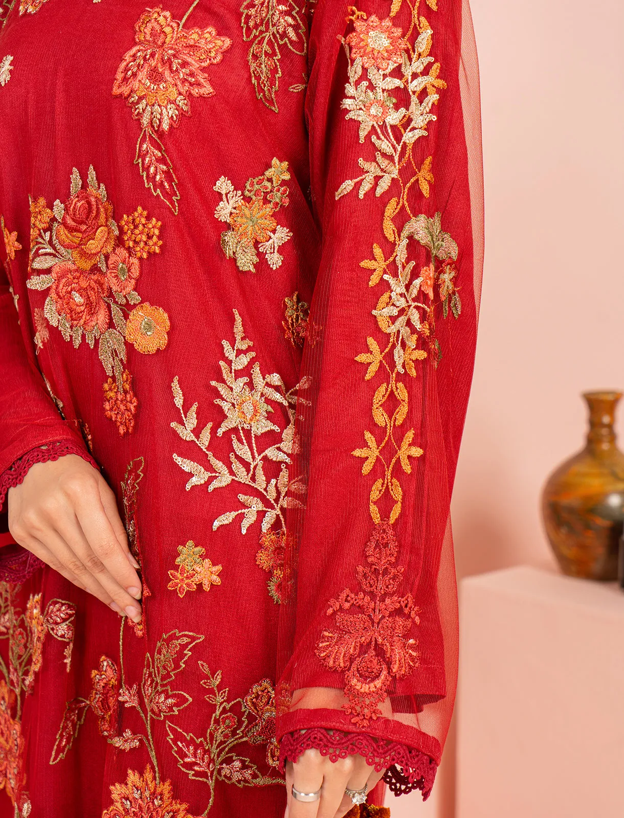 Womens "AMINA" EMB Net Three Piece Suit