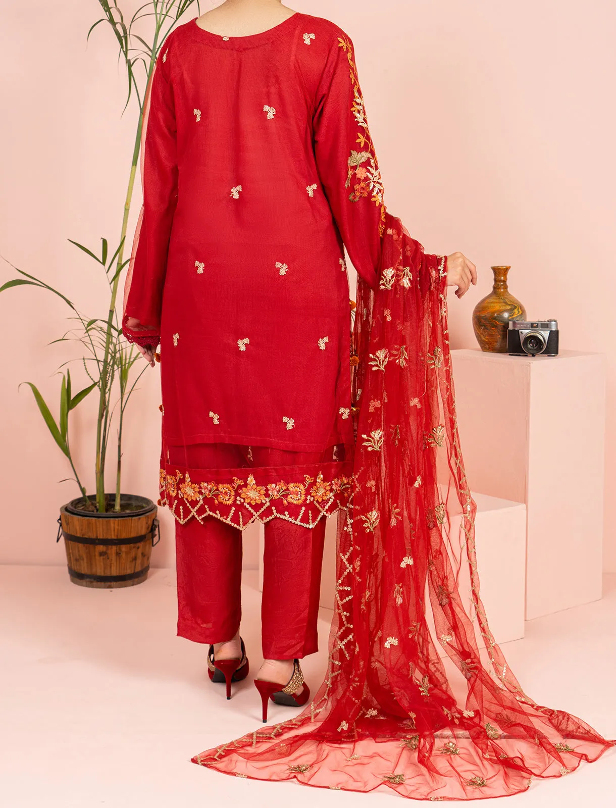 Womens "AMINA" EMB Net Three Piece Suit