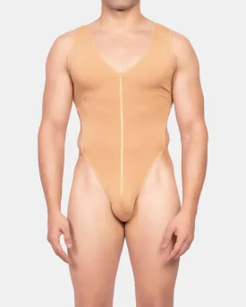 Zipper Frontline Bodysuit | Tan